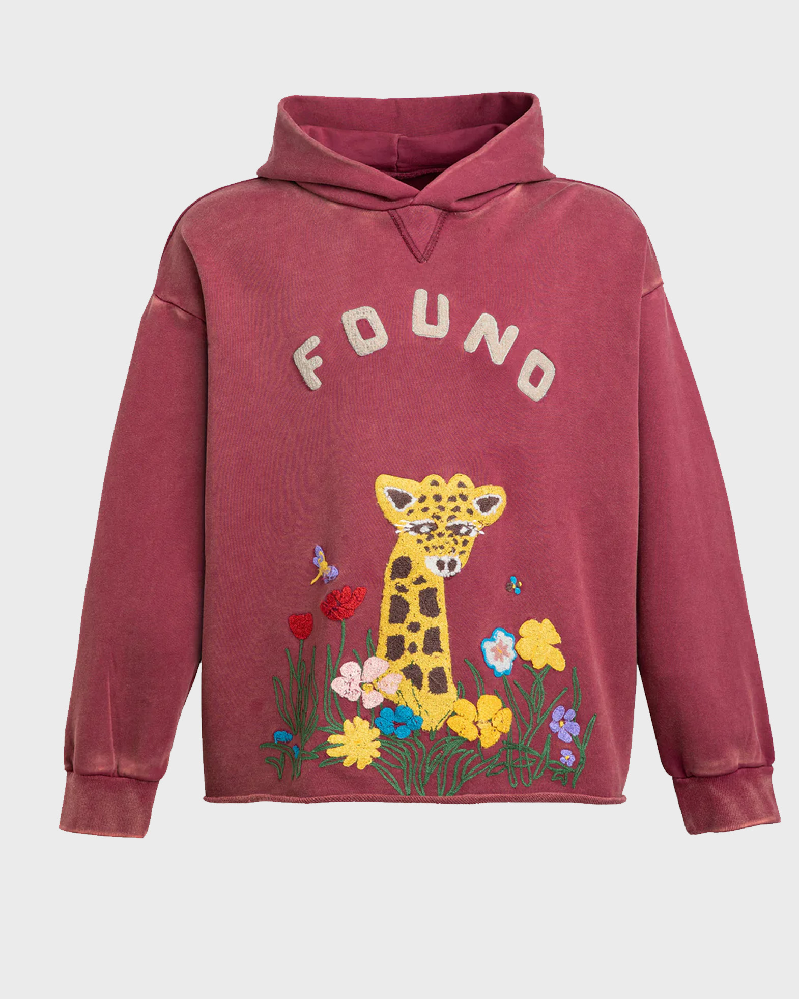 Found Kvinno Burgundy Wildlife Chenile Embroidered Hoodie Xs