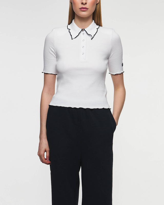 ROTATE Birger Christensen Topp Rib Polo Vit XS