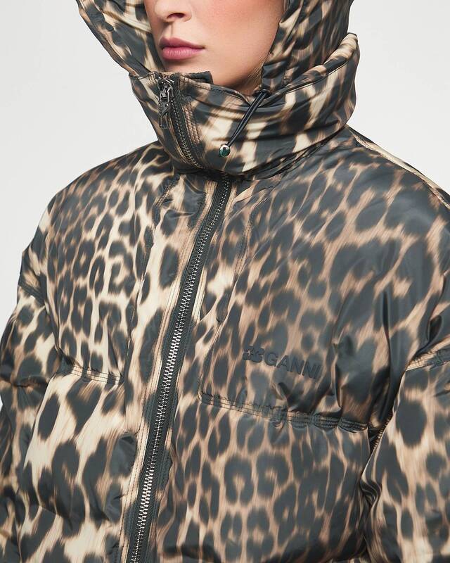 GANNI Leo Puffers Midi Jacket Leopard L-XL