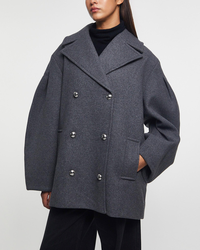Ganni Coat Peacoat Wool Midi Grey 38