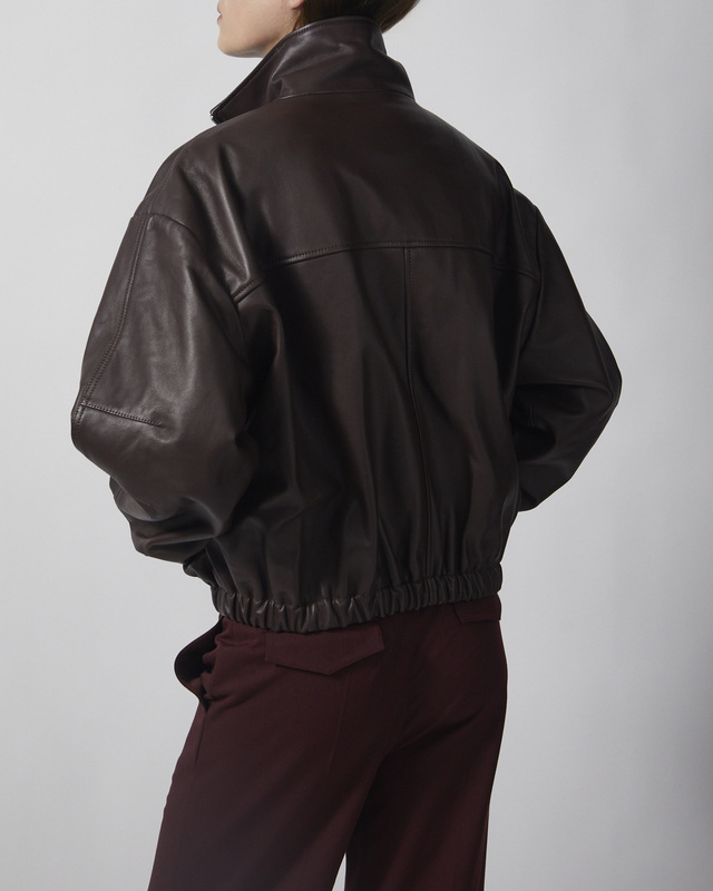 Wakakuu Icons Jacka Leather Funnel Neck Dark Brown S