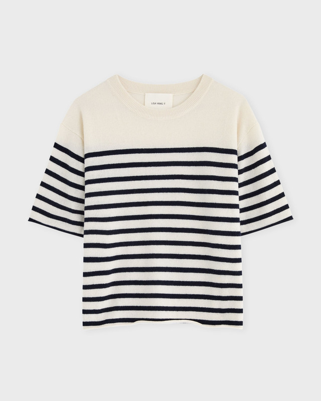LISA YANG T-Shirt Cila Stripe Cashmere Blå/vit 2 (M-L)