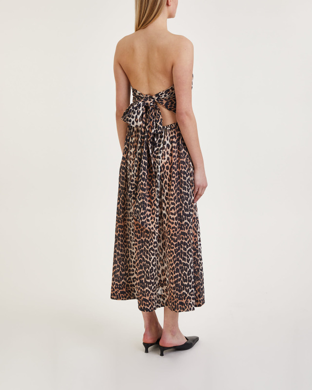 Ganni Klänning Light Cotton Tieband  Leopard S/M