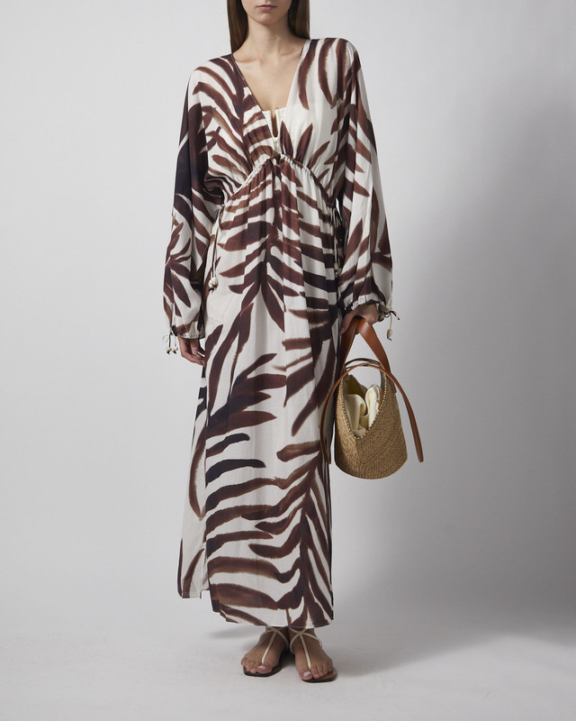 Malina Kaftan Joseline Sheer Drawstring Maxi Vit/Brun M-L