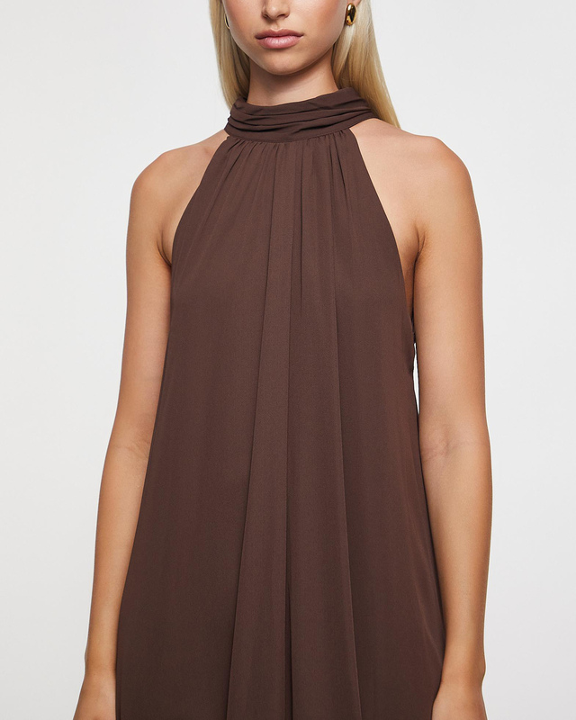 Malina Klänning Sabrina Halterneck Ruffled Midi Brun XXS