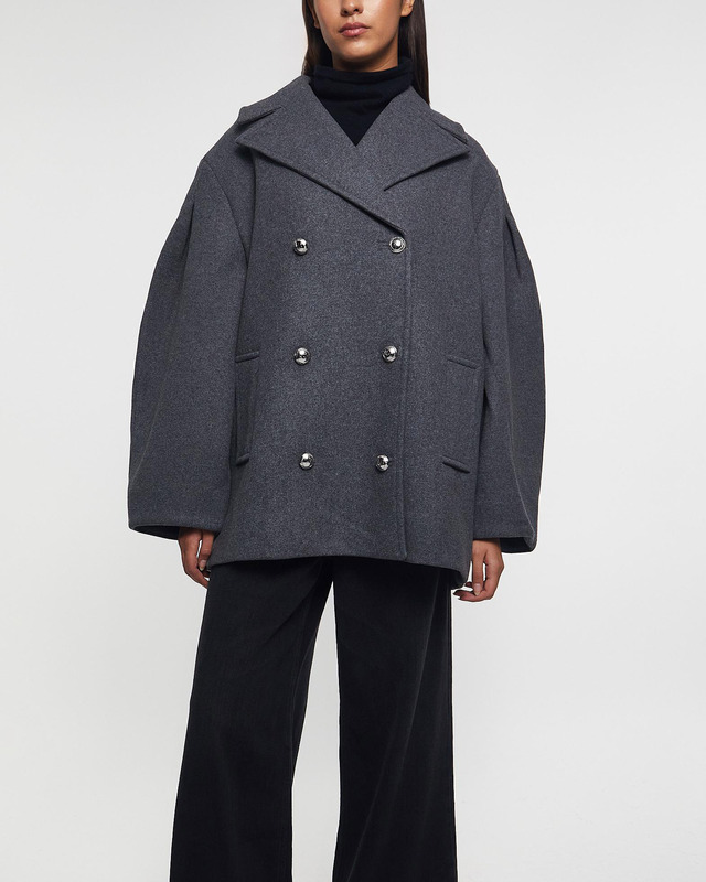 Ganni Coat Peacoat Wool Midi Grey 38