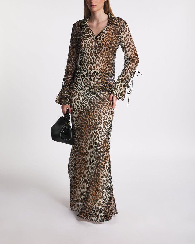 Ganni Shirt Printed Chiffon Slim Leopard 42