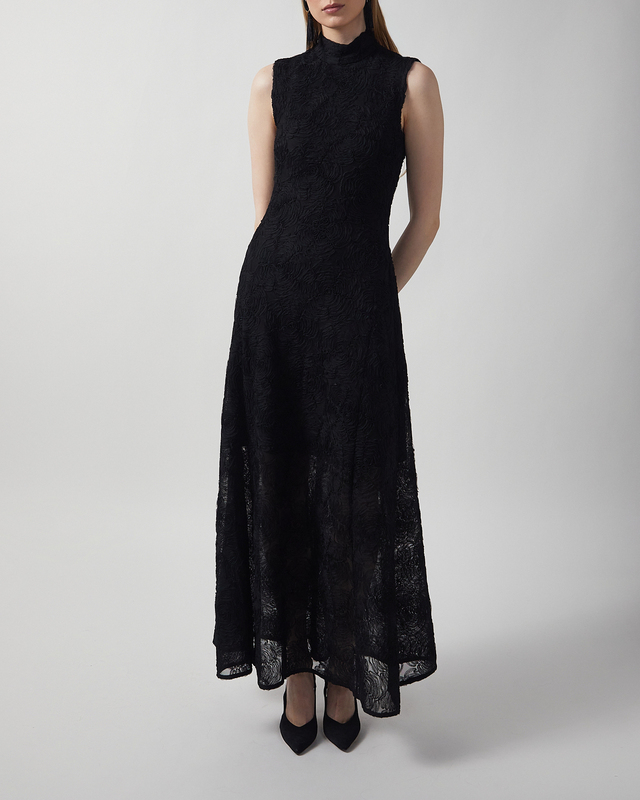 ROTATE Birger Christensen Dress Flower Mesh Maxi  Black 40