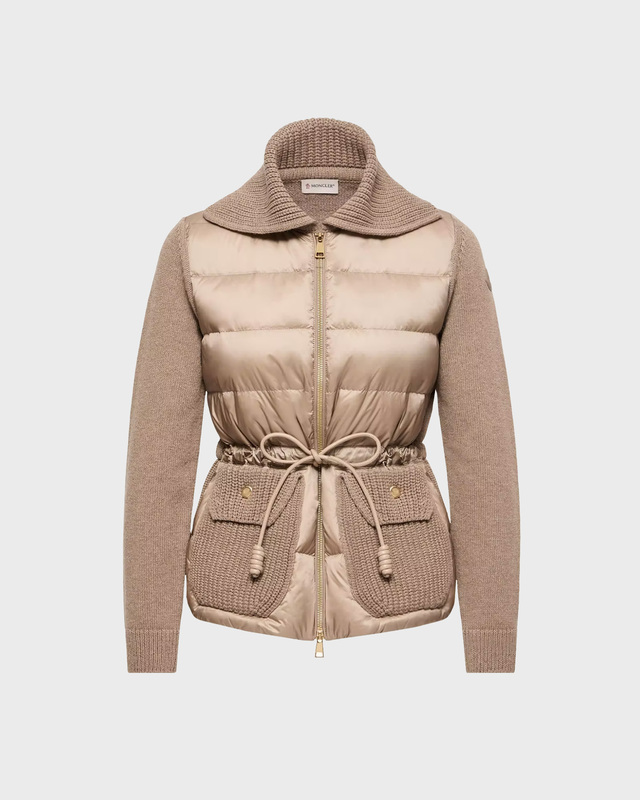 Moncler Strikkejakke Wool & Cashmere Blend Padded Zip-Up Beige M