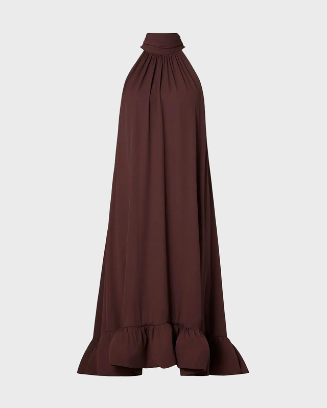 Malina Klänning Sabrina Halterneck Ruffled Midi Brun XXS