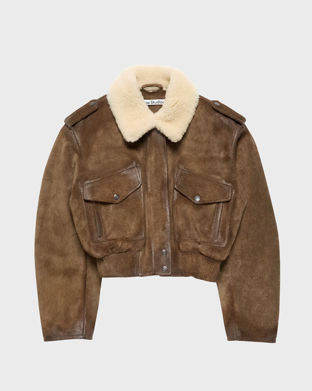 Acne Studios Bomberjakke Suede Shearling Collar Camel 38