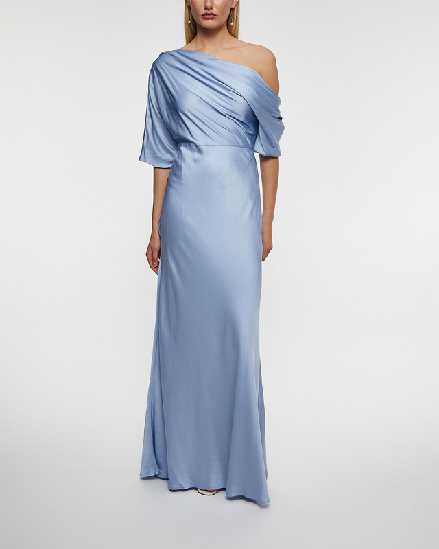 Malina Dress Marisa Asymmetrical Satin Maxi Dusty blue L