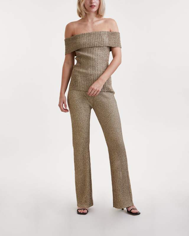 Ganni Topp Melange Knit Off Shoulder Brun XL