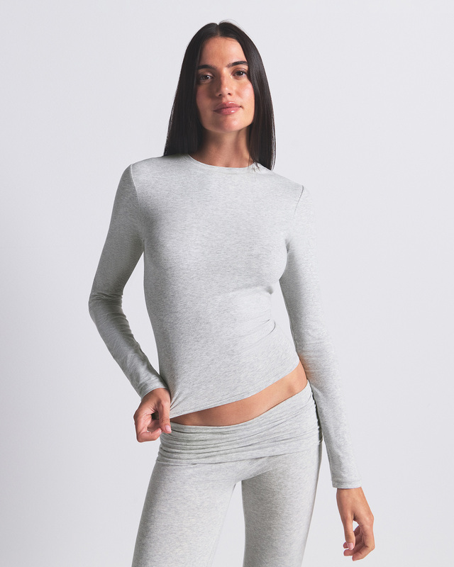 Skims T-shirt Cotton Jersey Long Sleeve Light Heather Gray L
