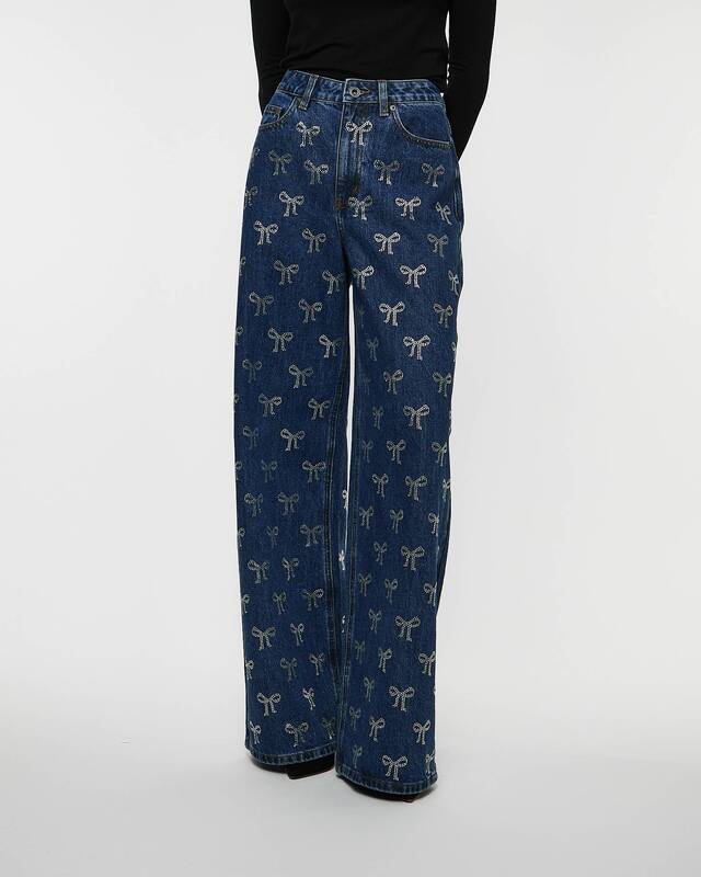 Self-Portrait Jeans Rhinestone Bow Mid Blue Denim Blå 27