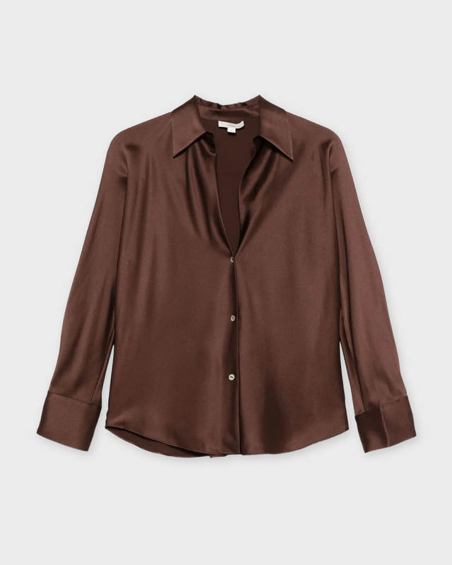 Vince Blus Silk Bias Long-Sleeve Espresso L