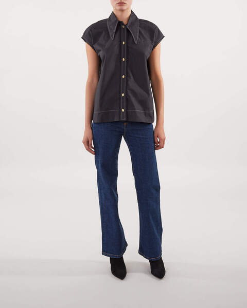 Shirt Cotton Poplin Sleeveless Diamond Svart 2