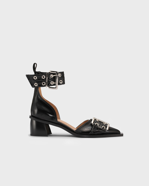 Pumps Chunky Buckle Open Cut Black 1