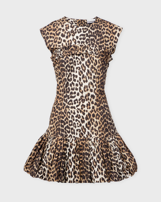 Ganni Dress Cotton Poplin Corset Mini Leopard 34