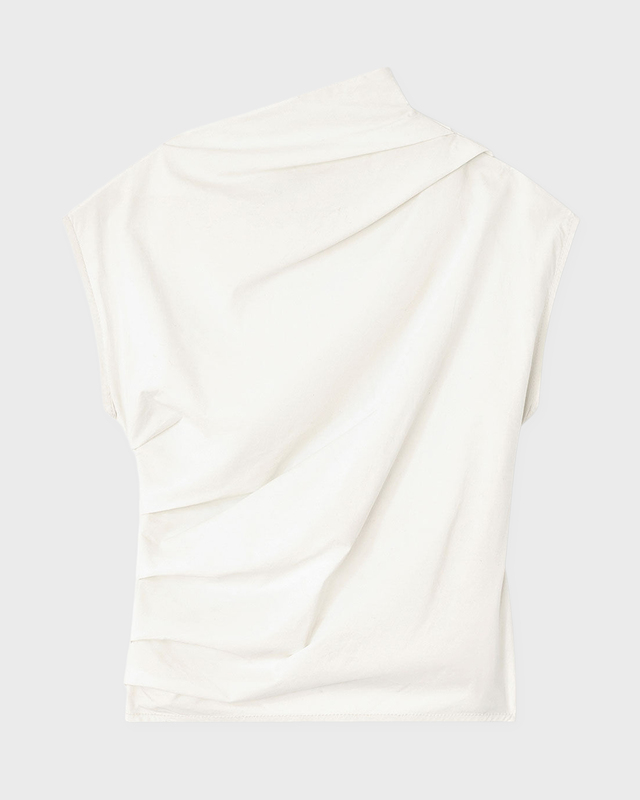 Ganni Top Stretch Cotton Ruched Egret 38