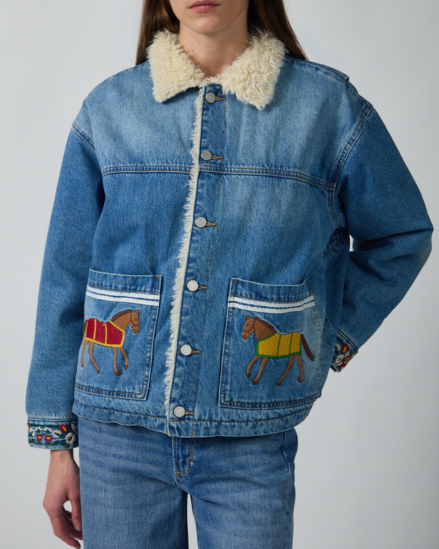 Found Jakke Horse Equine Denim Work Vintage Blue M