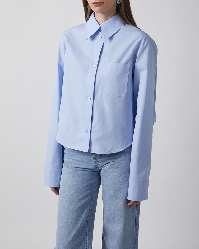 Sportmax Shirt Cotton Cropped Pleated Back Ljusblå IT 48 (EUR L-XL)