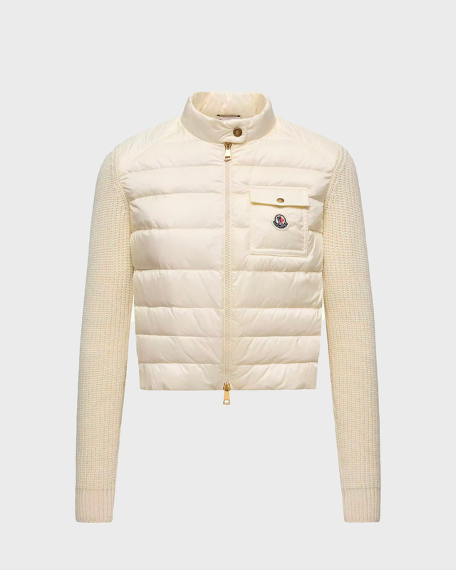 Moncler Jacket Padded Wool Zip-Up Cardigan Natural XS