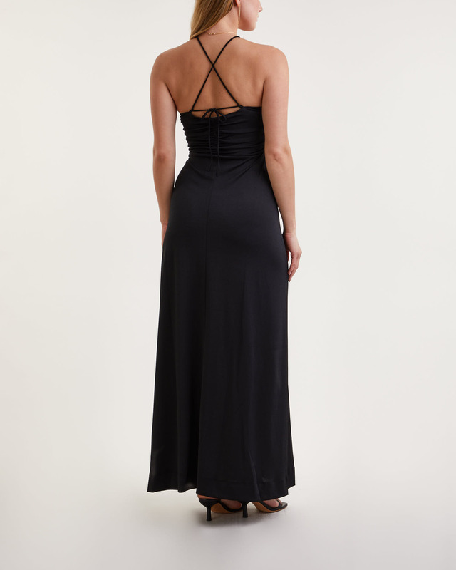 GANNI Klänning Shiny Crepe Jersey Long  Svart 34
