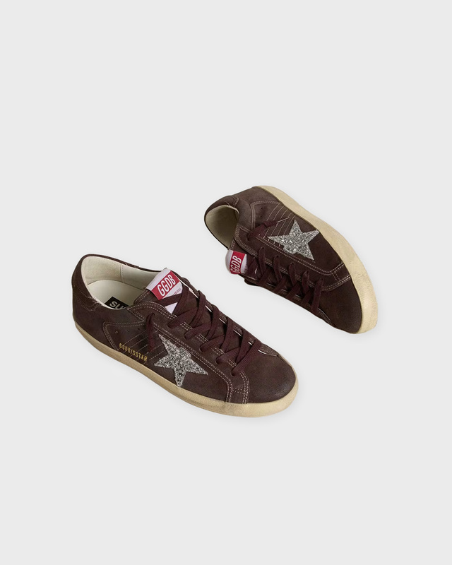 Golden Goose Deluxe Brand Sneakers Super Star Suede Upper Glitter Brown EUR 40