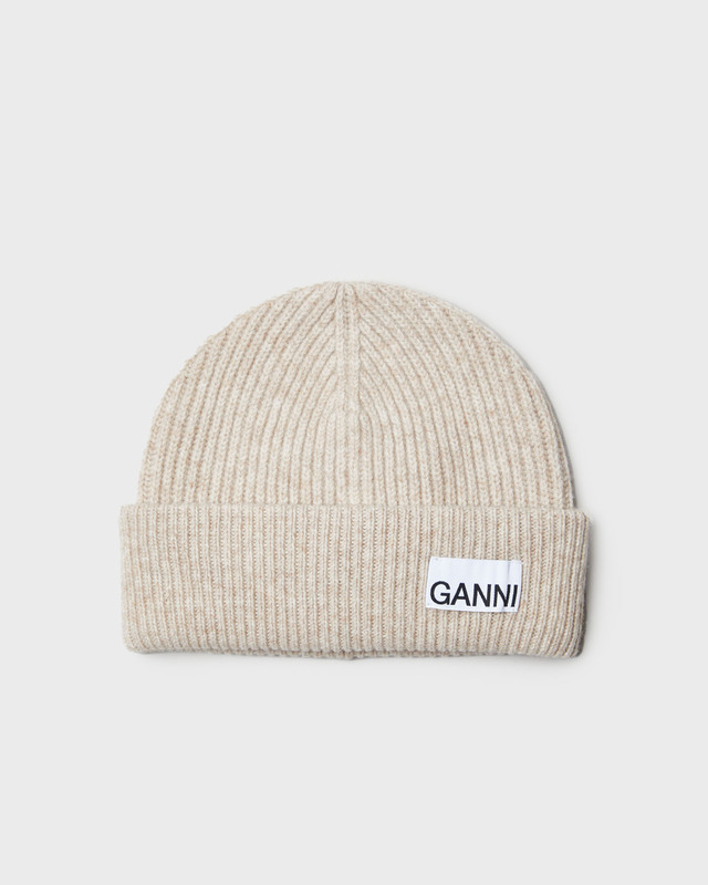 Ganni Beanie Rib Knit Sand ONESIZE