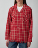 Found Skjorte Camp Raw Cut Fringe Plaid Red L