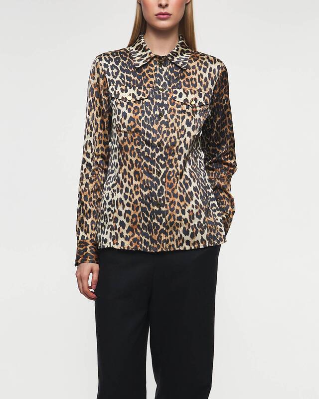 Ganni Printed Satin Shirt Leopard 38