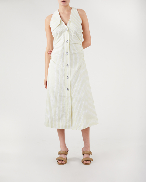 Light Seersucker Stripe V-neck Dress Beige/vit 1