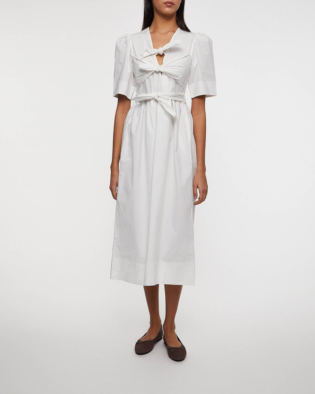 GANNI Klänning Washed Stretch Cotton Strap Midi Vit 40