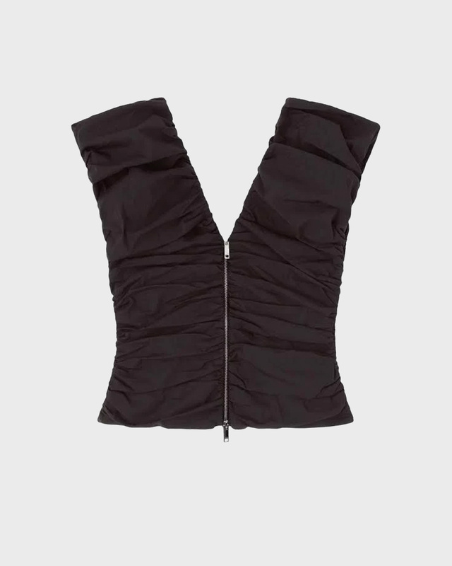 Ganni Top Stretch Cotton Ruched Black 36