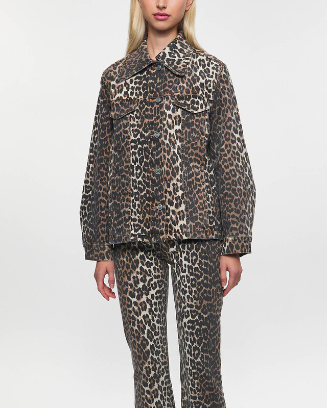 Ganni Jacket Leopard Print Denim Leopard 40