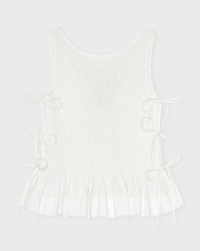 Ganni Top Cotton Poplin Smock Tie String White 38