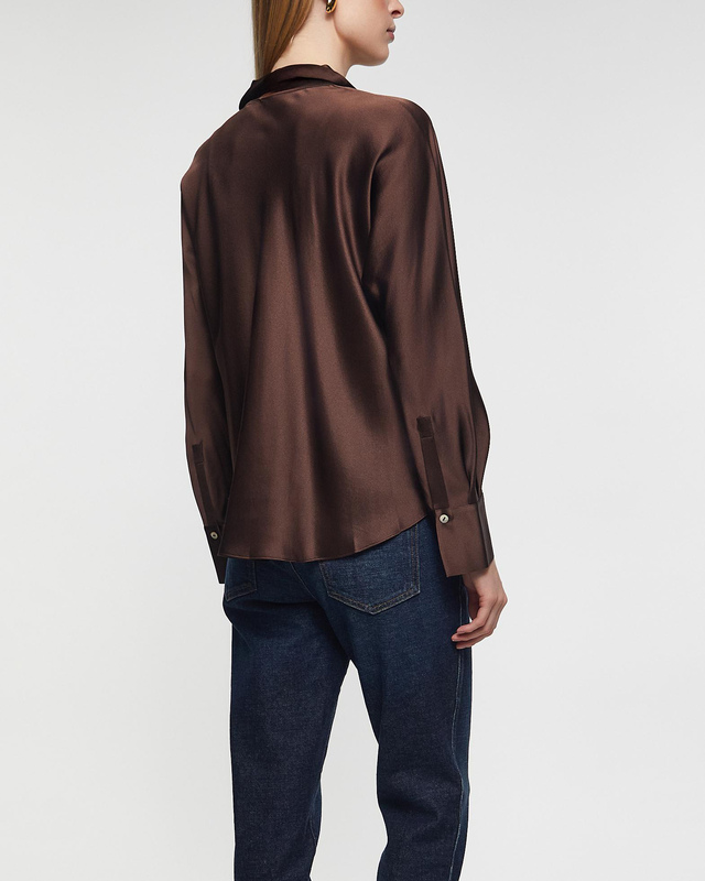 Vince Blus Silk Bias Long-Sleeve Espresso L