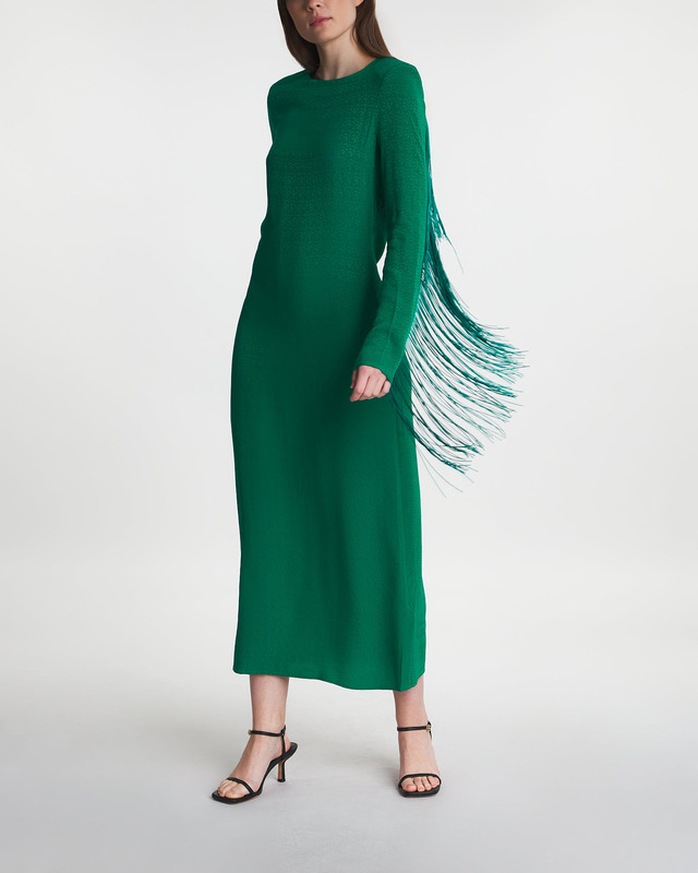 ROTATE Birger Christensen Dress Fringe Midi Green 42