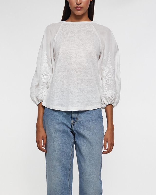 Zimmermann Tee Lace Trim Lantern Sleeve Ivory 1 (S-M)