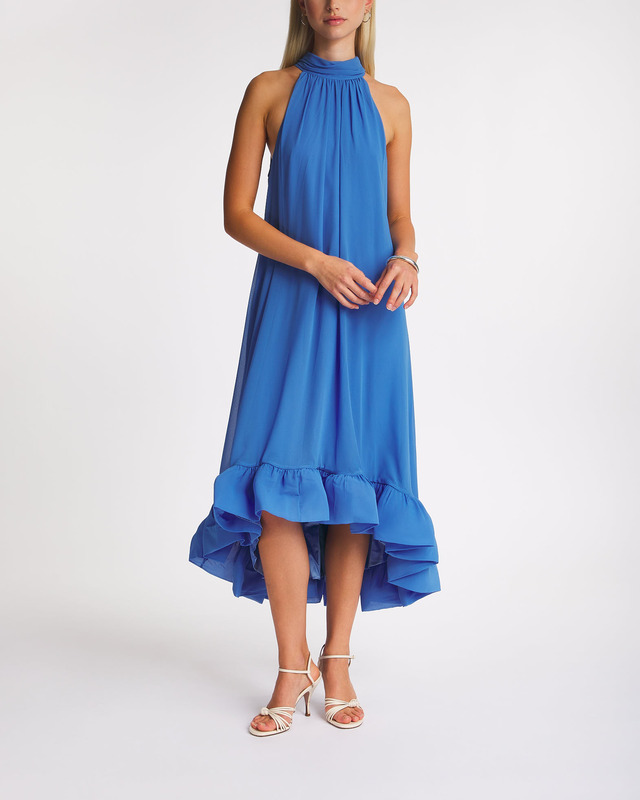 Malina Dress Sabrina Halterneck Ruffled Maxi Blue L