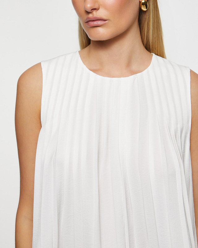 Vince Top Pleated A-Line Crew Neck Offwhite M