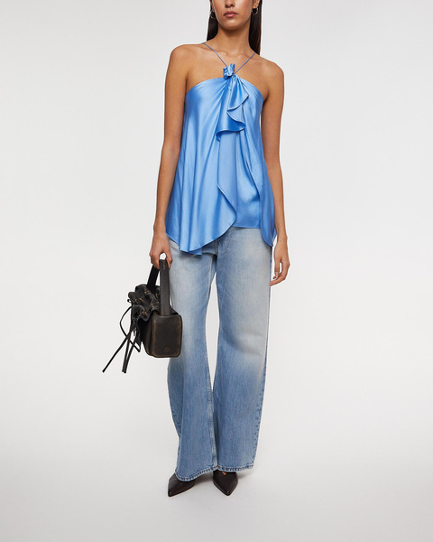 Blouse Halter Satin Blue 2