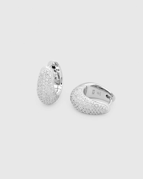 Earring Ice Hoop Small Pave Silver ONESIZE 1