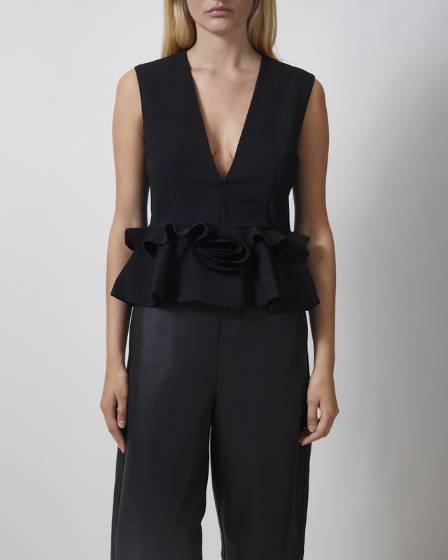 ROTATE  Topp V-Neck Flower Black 36