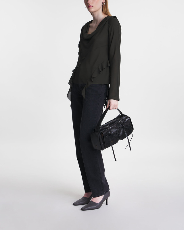 Acne Studios Blouse Ruffle Drape Top Antracite grå 38