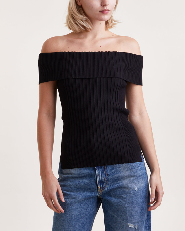 GANNI Topp Melange Knit Off Shoulder Svart L