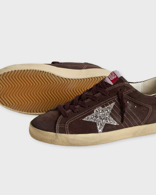 Golden Goose Deluxe Brand Sneakers Super Star Suede Upper Glitter Brown EUR 40