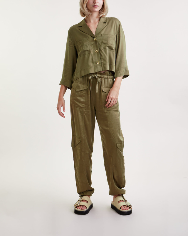 Ganni Skjorta Washed Satin Crop Grön 38