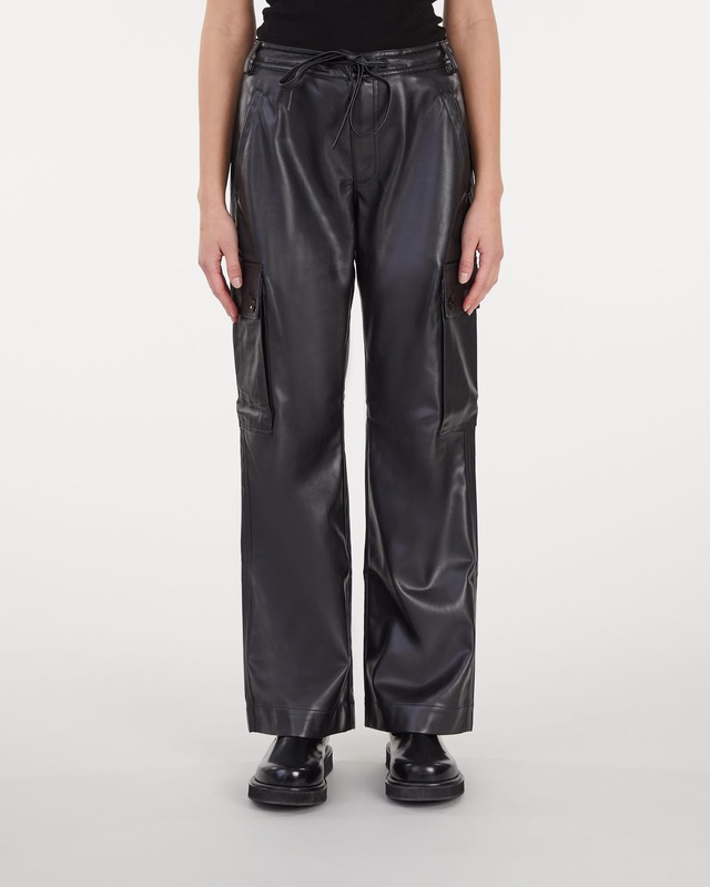Proenza Schouler White Label Faux Leather Drawstring Cargo Byxor Svart US 8 (EUR 40)